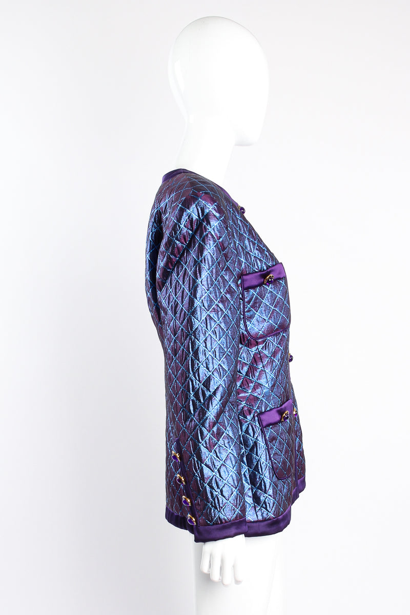 Vintage Escada Metallic Quilted Diamond Brocade Jacket Set on mannequin side at Recess Los Angeles