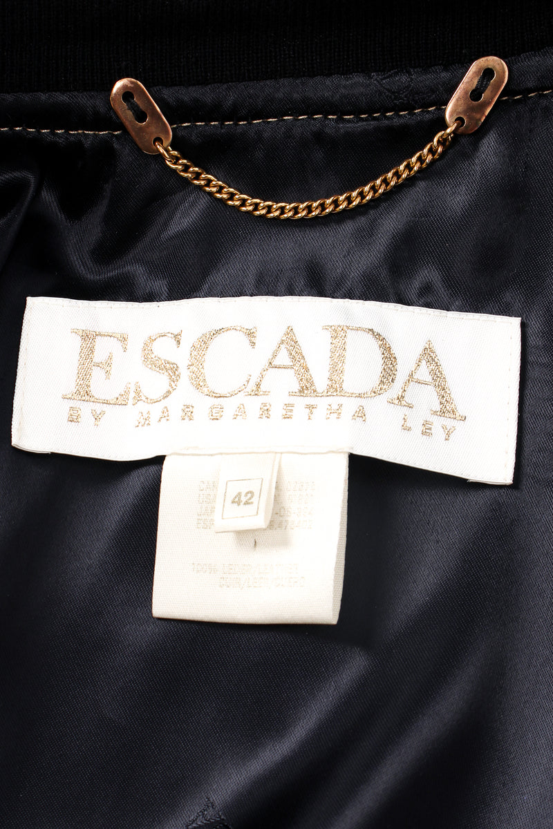 Vintage Escada Gold Star Leather Bomber Jacket label at Recess Los Angeles