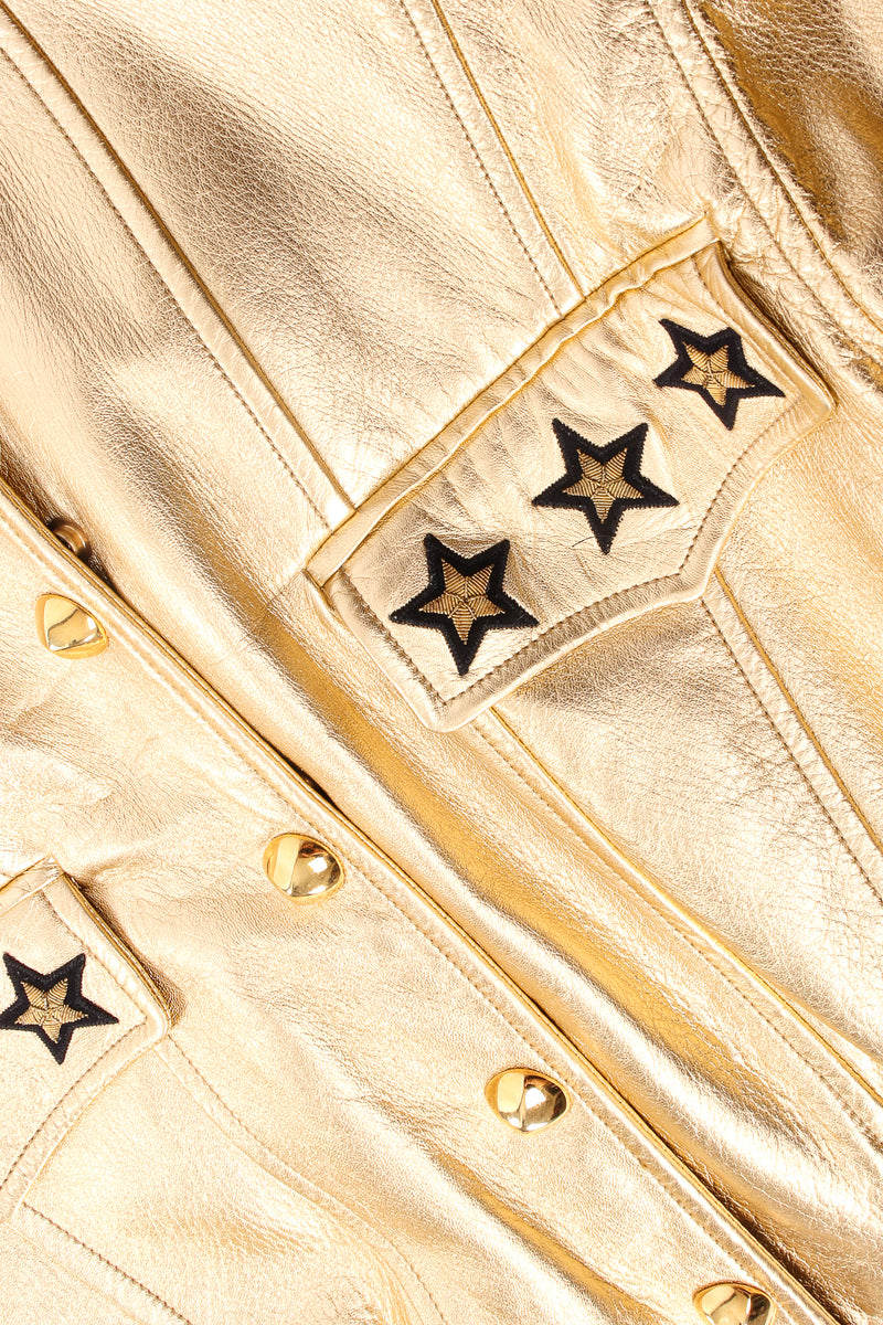 Vintage Escada Gold Star Leather Bomber Jacket pocket flap star at Recess Los Angeles
