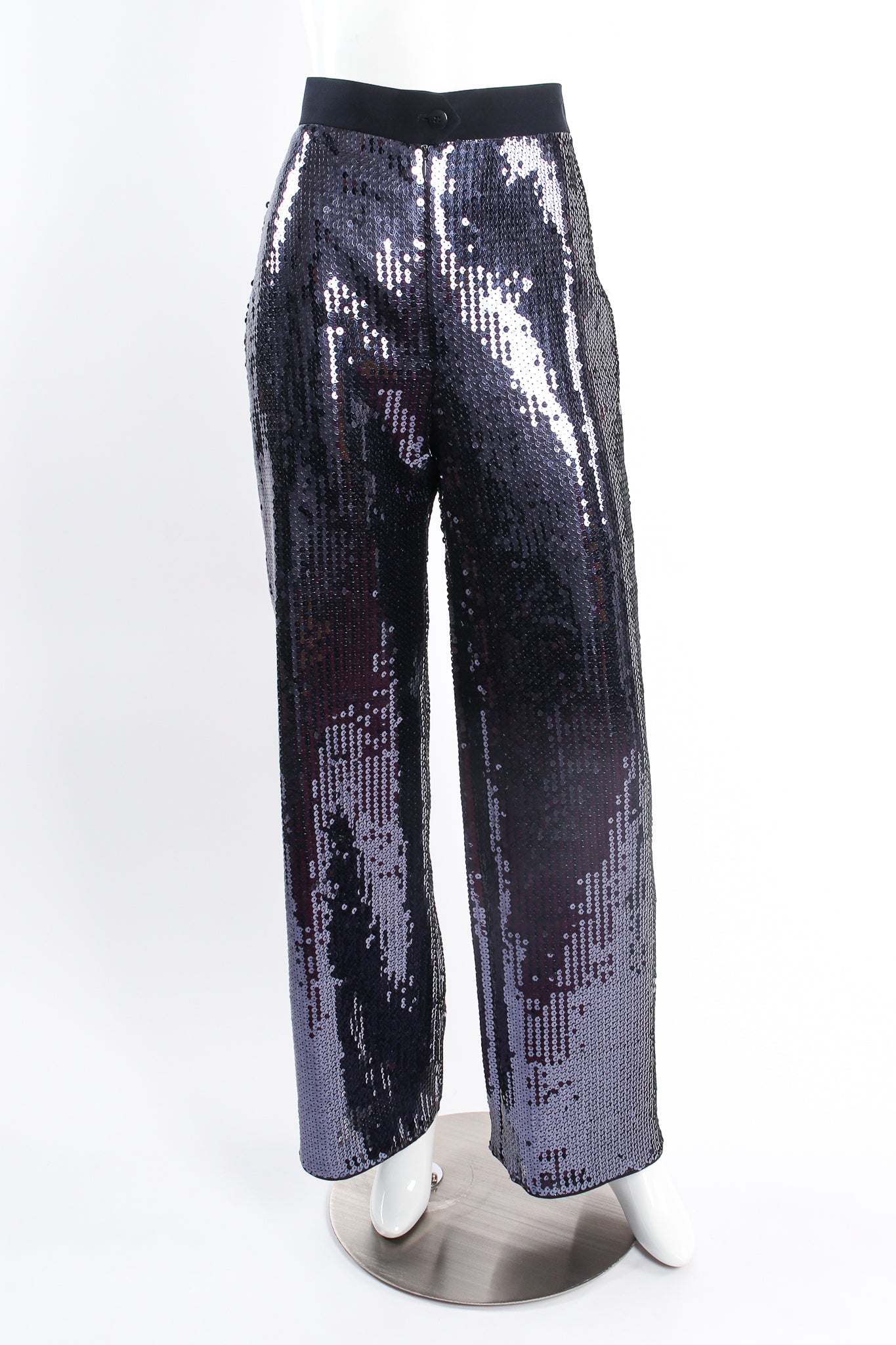 Vintage Escada Midnight Sequin Wide Leg Pant on mannequin front at Recess Los Angeles
