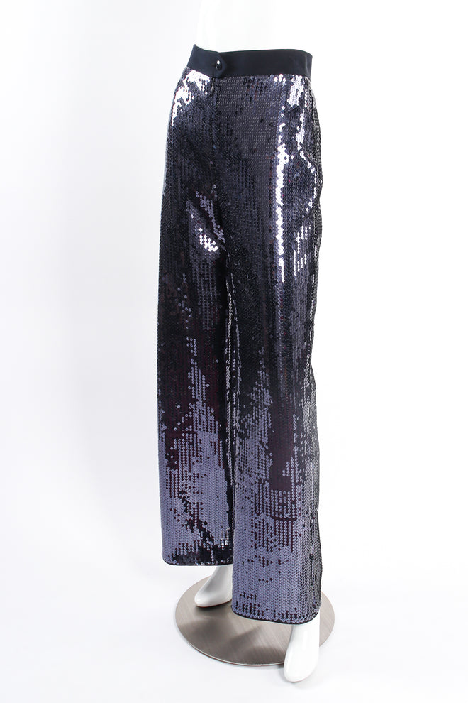 Vintage Escada Midnight Sequin Wide Leg Pant on mannequin angle at Recess Los Angeles