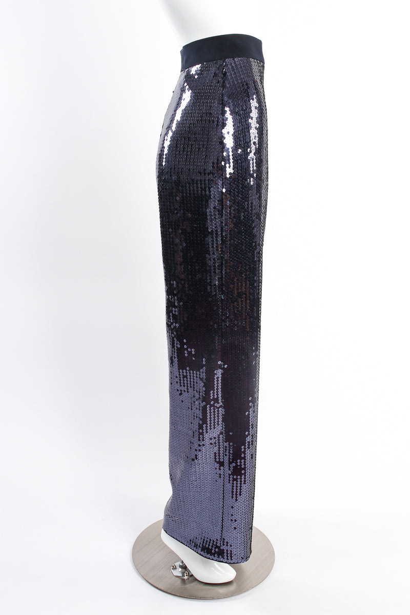 Vintage Escada Midnight Sequin Wide Leg Pant on mannequin side at Recess Los Angeles