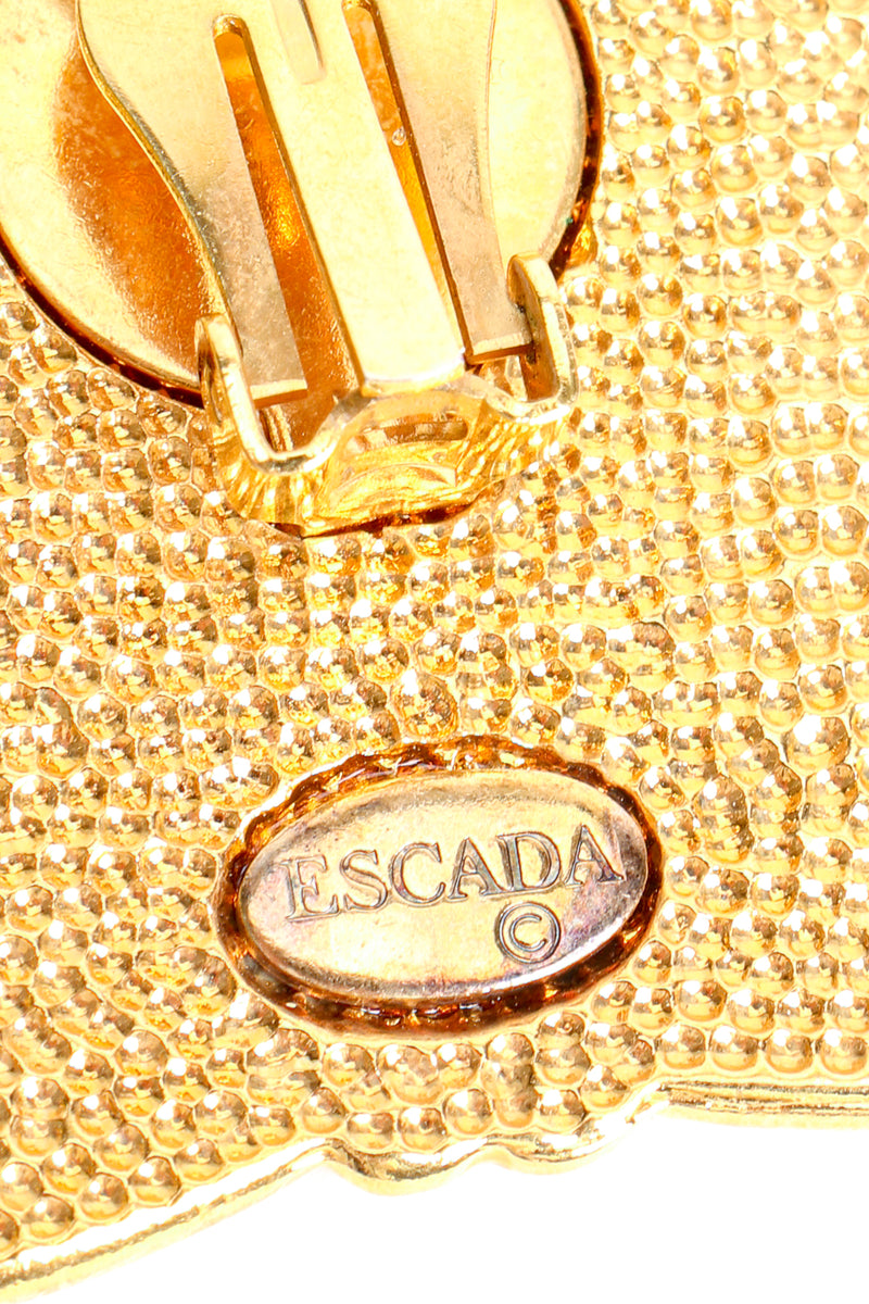 Vintage Escada Mint Enamel Baroque Frame Earrings signature cartouche at Recess Los Angeles