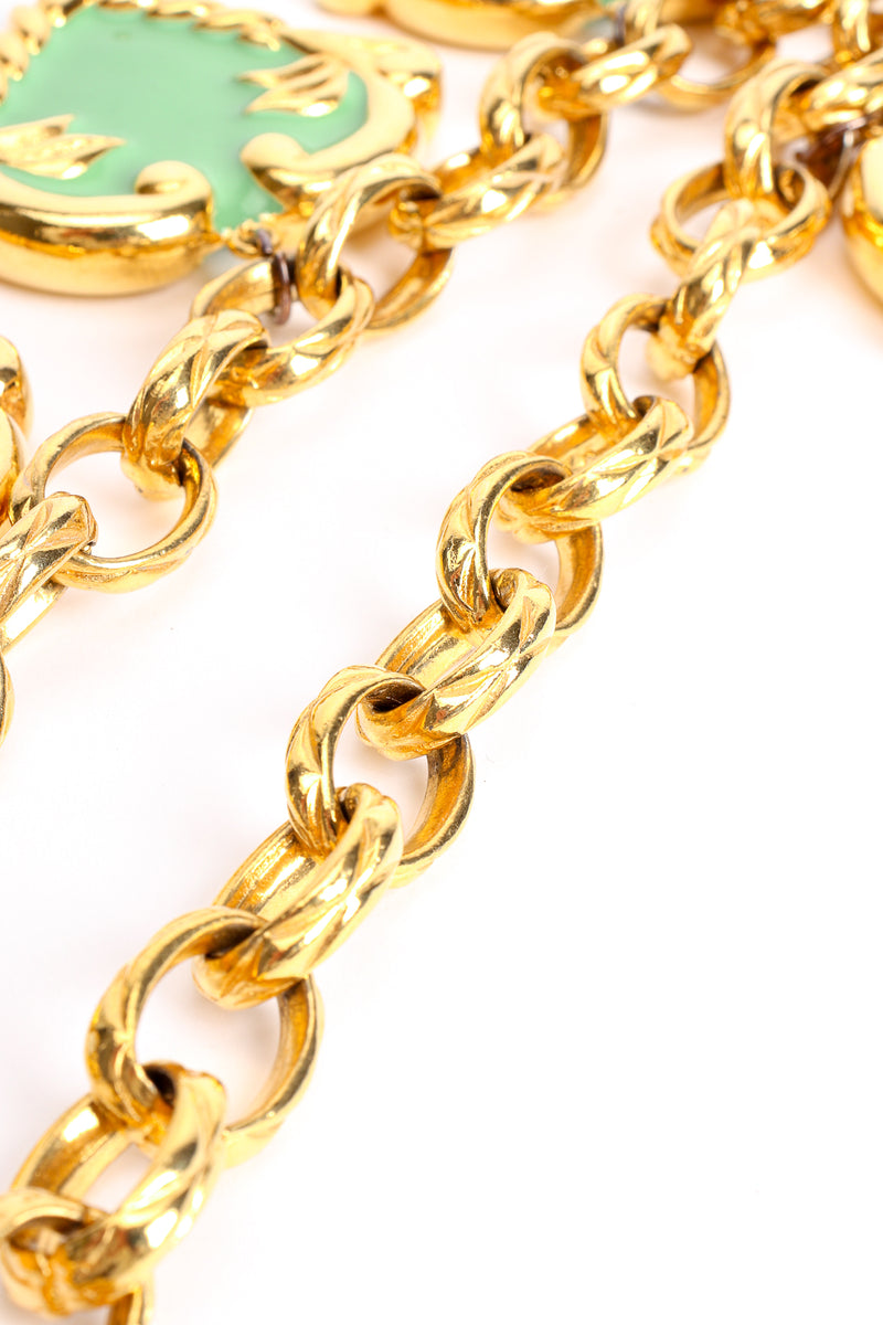 Vintage Escada Mint Enamel Hearts Charm Necklace chain texture at Recess Los Angeles