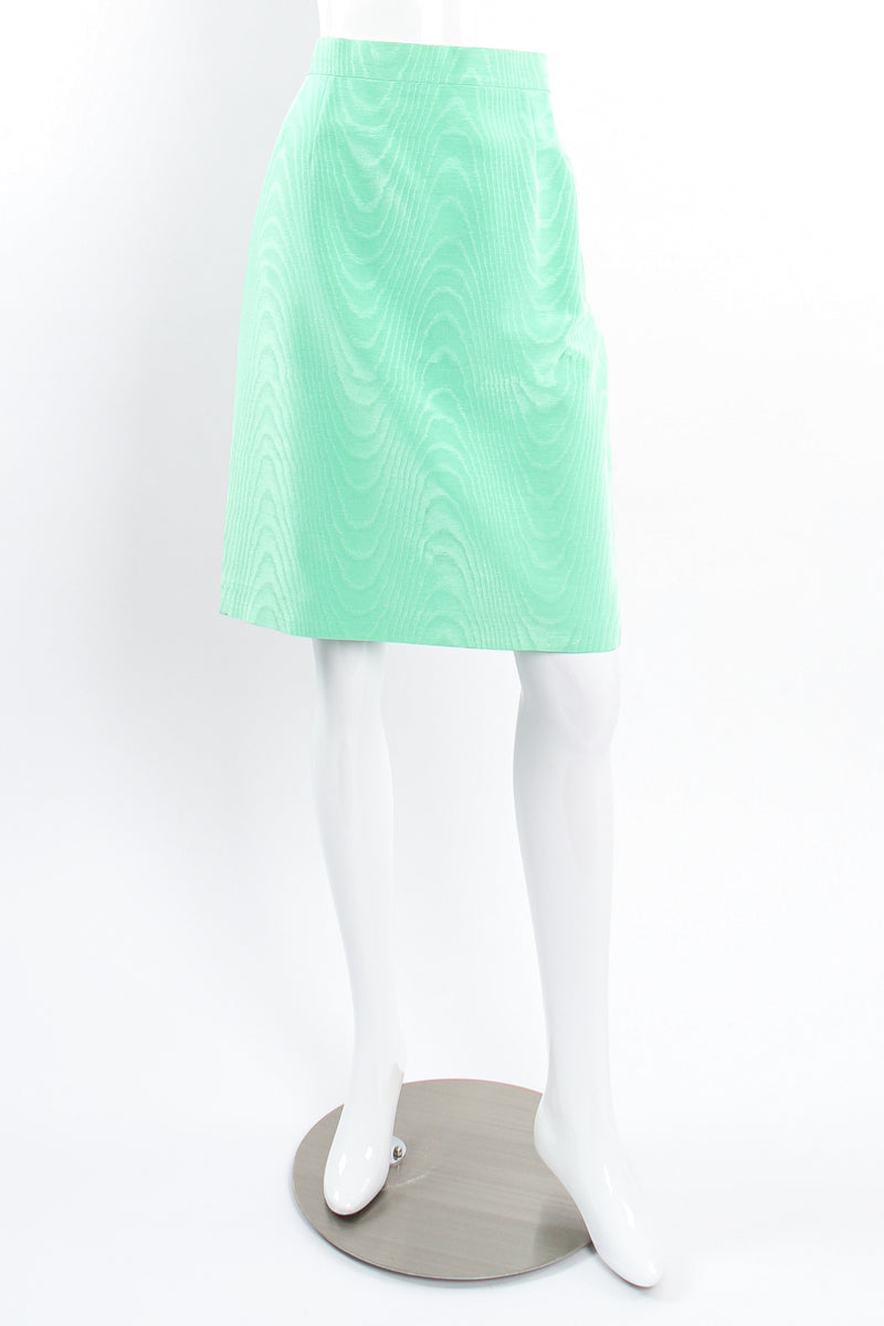 Vintage Escada Mint Moiré Jacket & Skirt Suit skirt front on mannequin at Recess Los Angeles