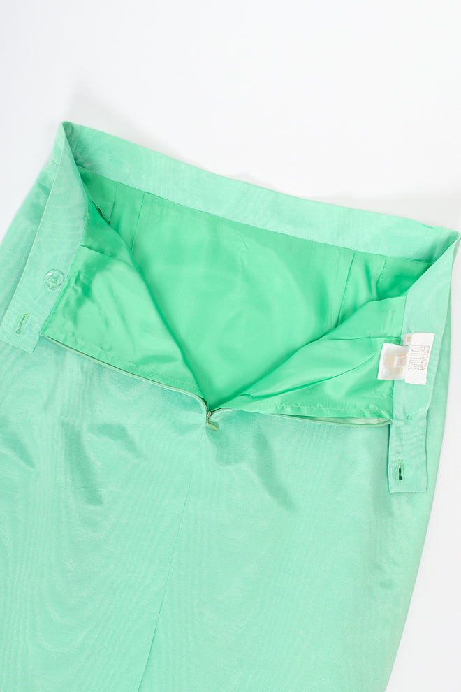 Vintage Escada Mint Moiré Jacket & Skirt Suit skirt front flat lining at Recess Los Angeles