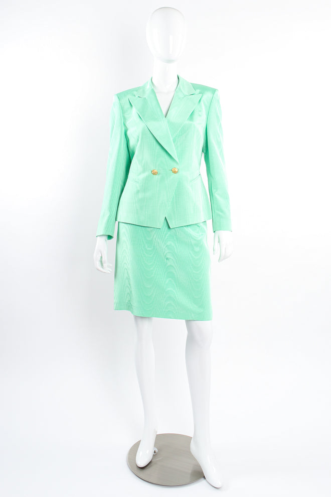 Vintage Escada Mint Moiré Jacket & Skirt Suit on Mannequin front at Recess Los Angeles