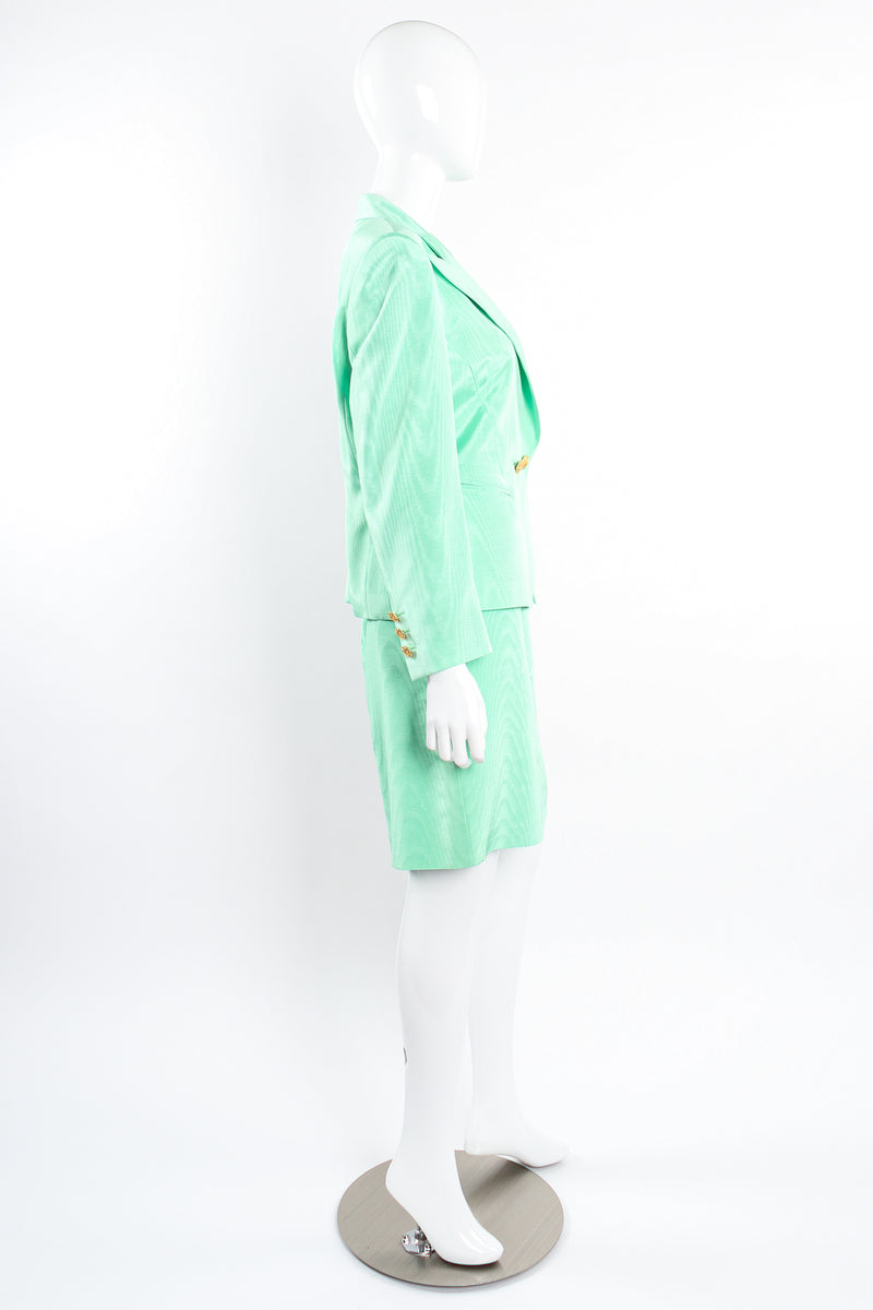 Vintage Escada Mint Moiré Jacket & Skirt Suit on Mannequin side at Recess Los Angeles