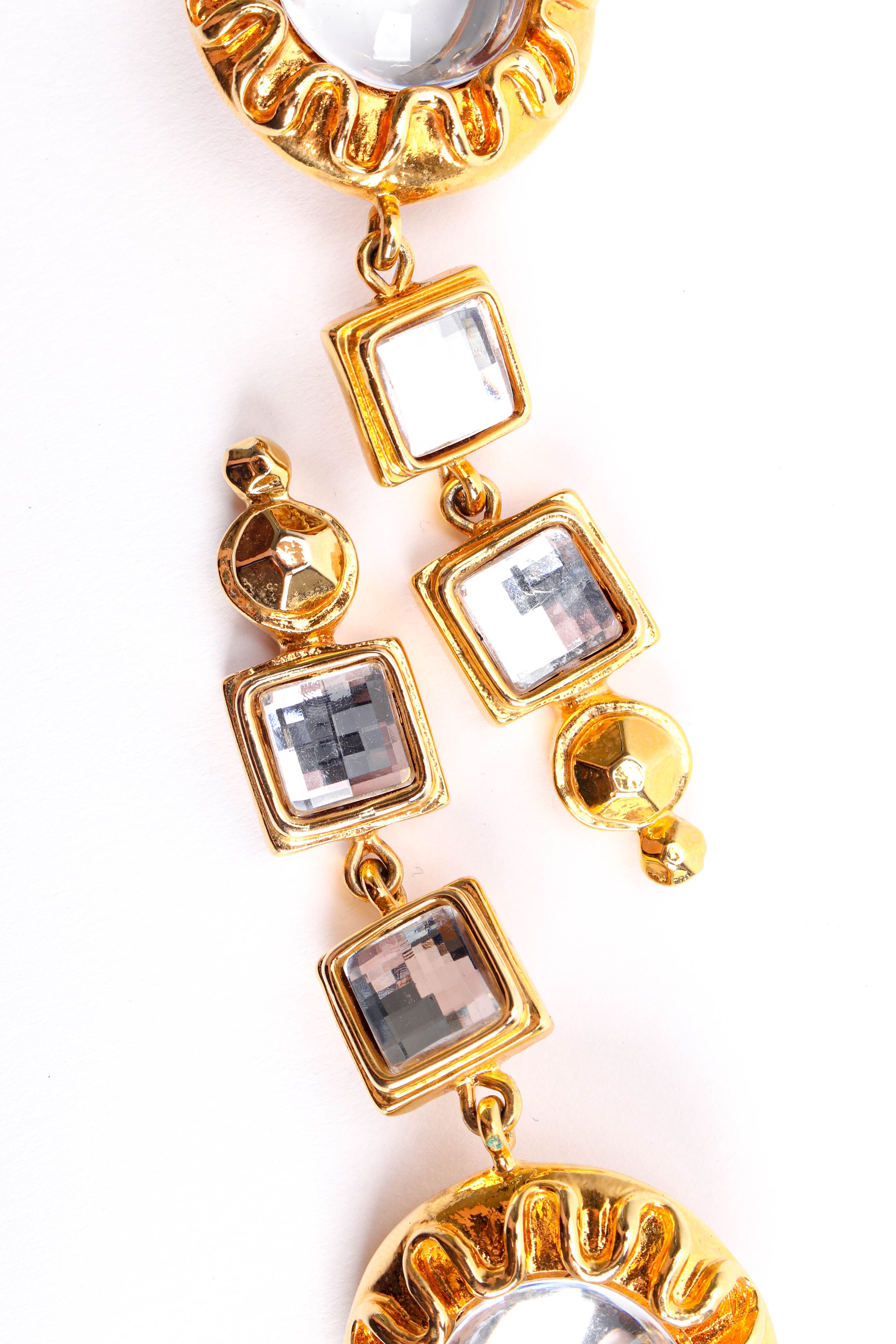 Vintage Escada Mirror Swirl Earrings square stones detail @ Recess LA