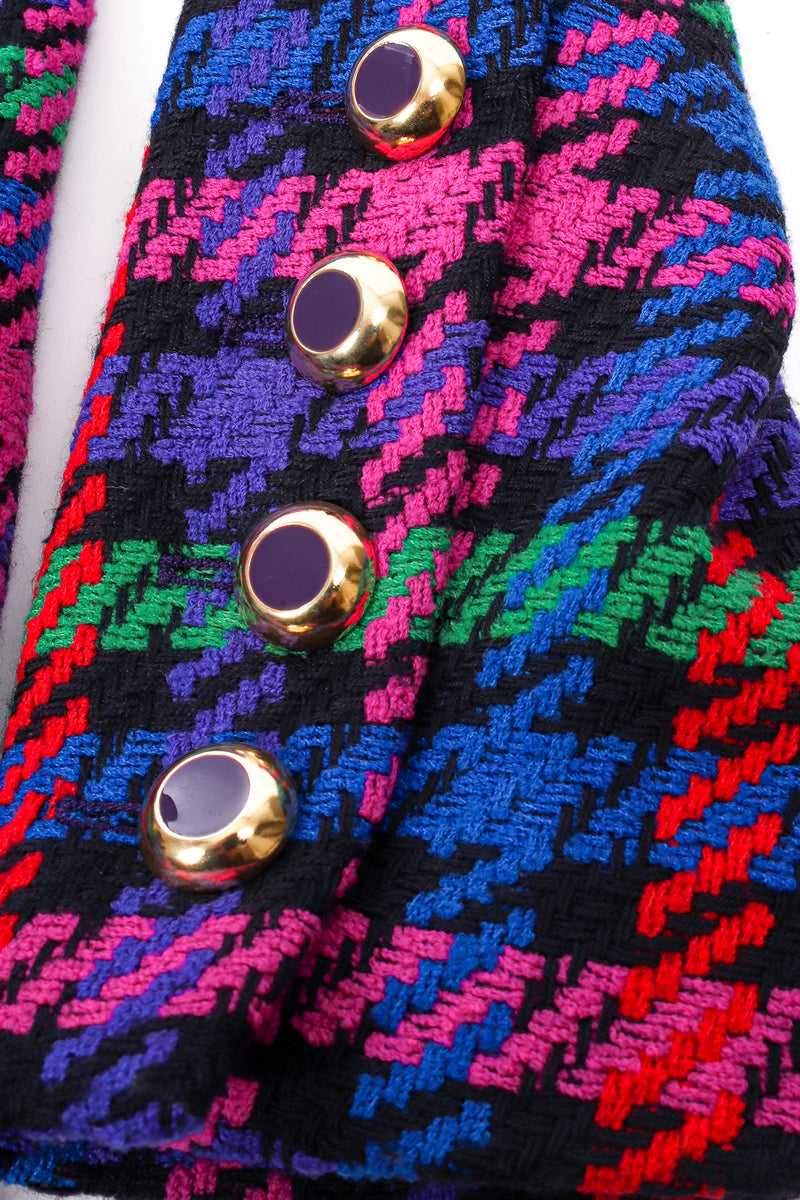 Vintage Escada Collarless Jewel Plaid Tweed Jacket sleeve cuff at Recess Los Angeles