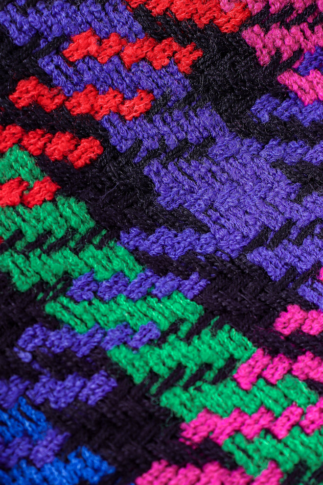 Vintage Escada Collarless Jewel Plaid Tweed Jacket fabric detail at Recess Los Angeles