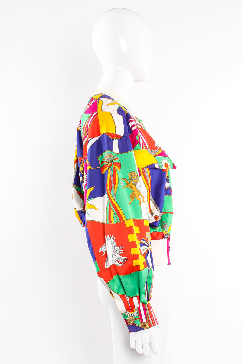 Vintage Escada Flag Pageantry Bomber Jacket on Mannequin side at Recess Los Angeles