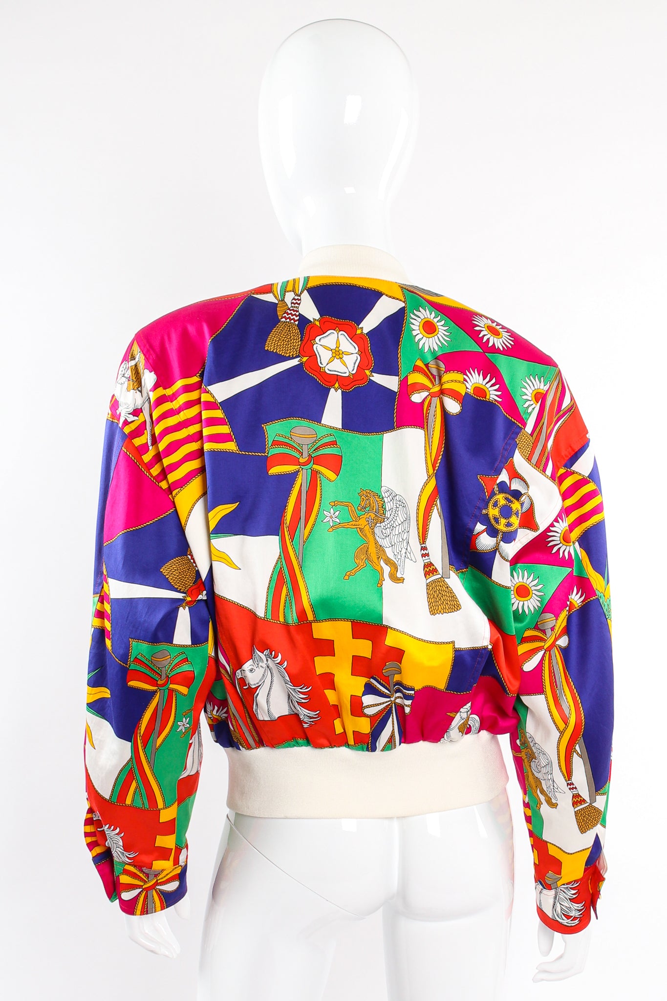 Vintage Escada Flag Pageantry Bomber Jacket on Mannequin back at Recess Los Angeles