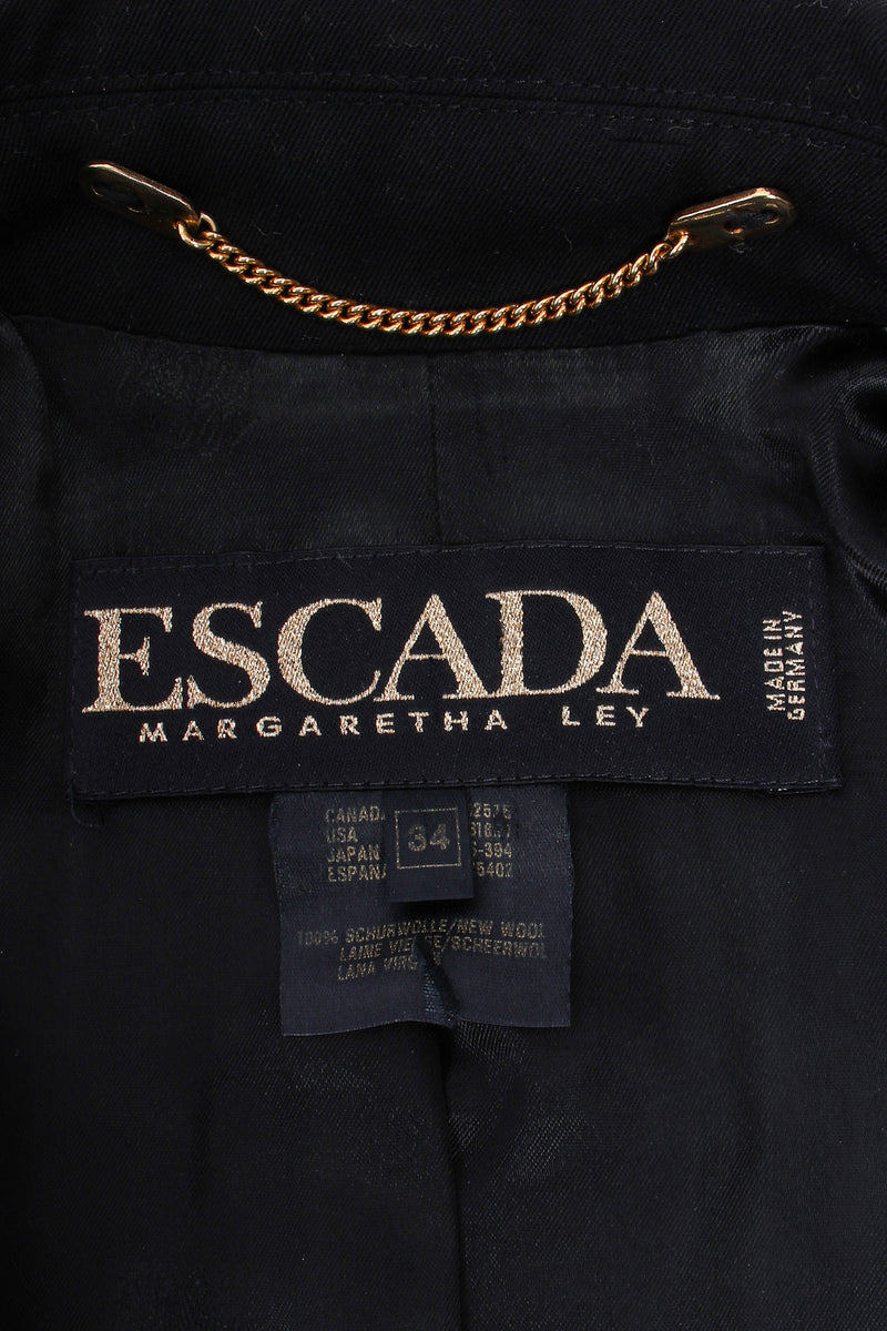 Vintage Escada Navy Belted Twill Trench label at Recess Los Angeles