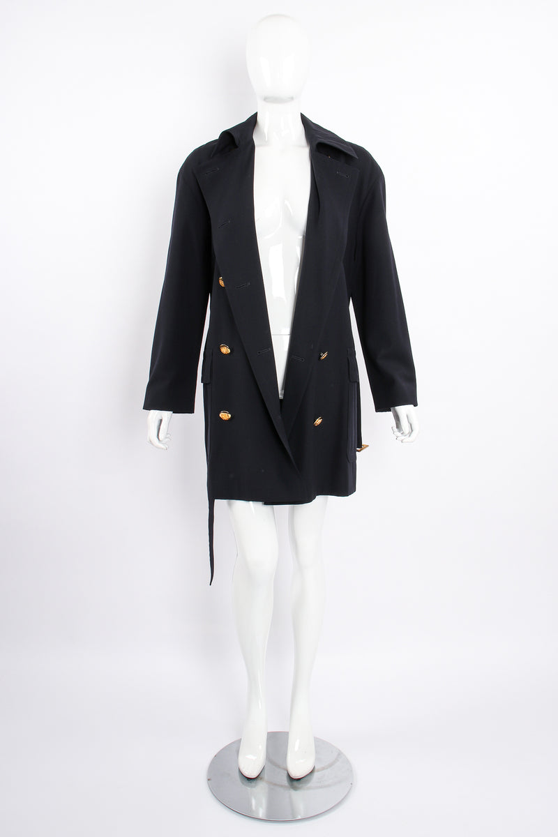 Vintage Escada Navy Belted Twill Trench on Mannequin open at Recess Los Angeles