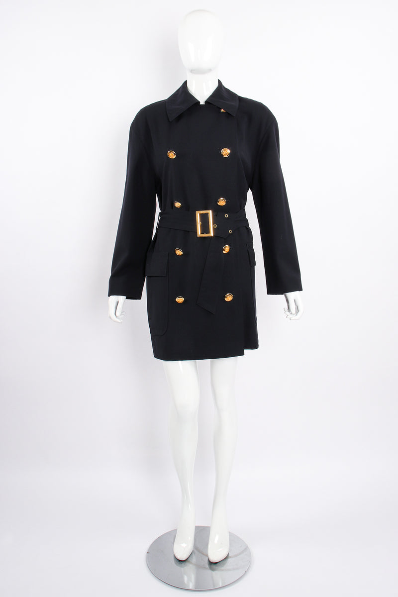 Vintage Escada Navy Belted Twill Trench on Mannequin front belted at Recess Los Angeles