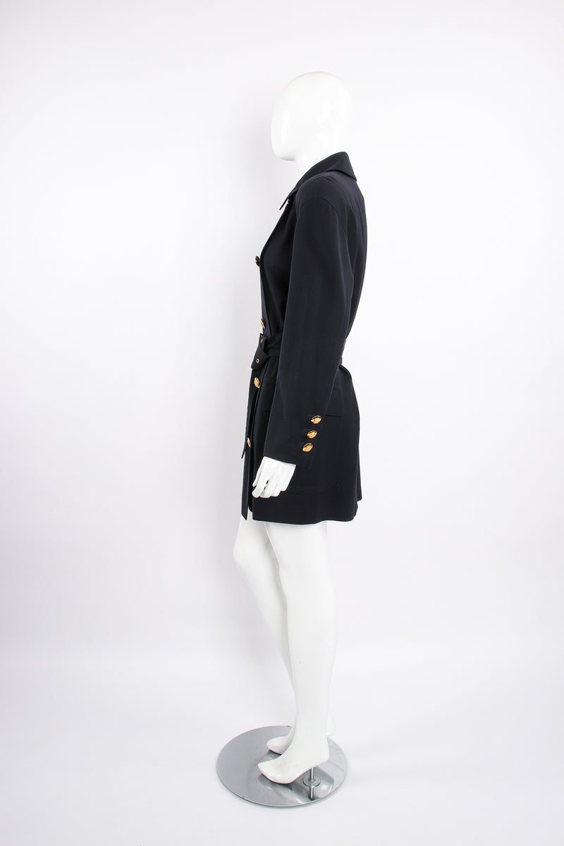 Vintage Escada Navy Belted Twill Trench on Mannequin side at Recess Los Angeles