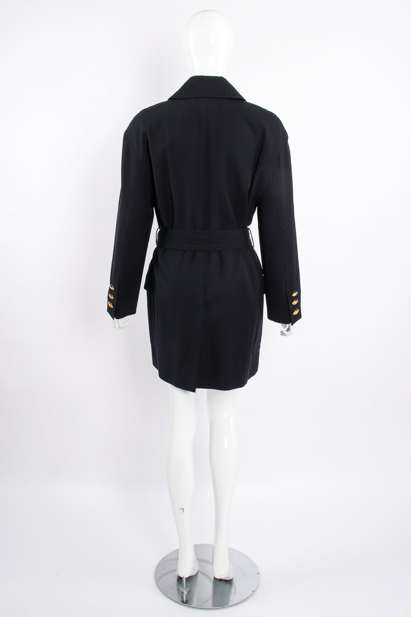 Vintage Escada Navy Belted Twill Trench on Mannequin back belted at Recess Los Angeles