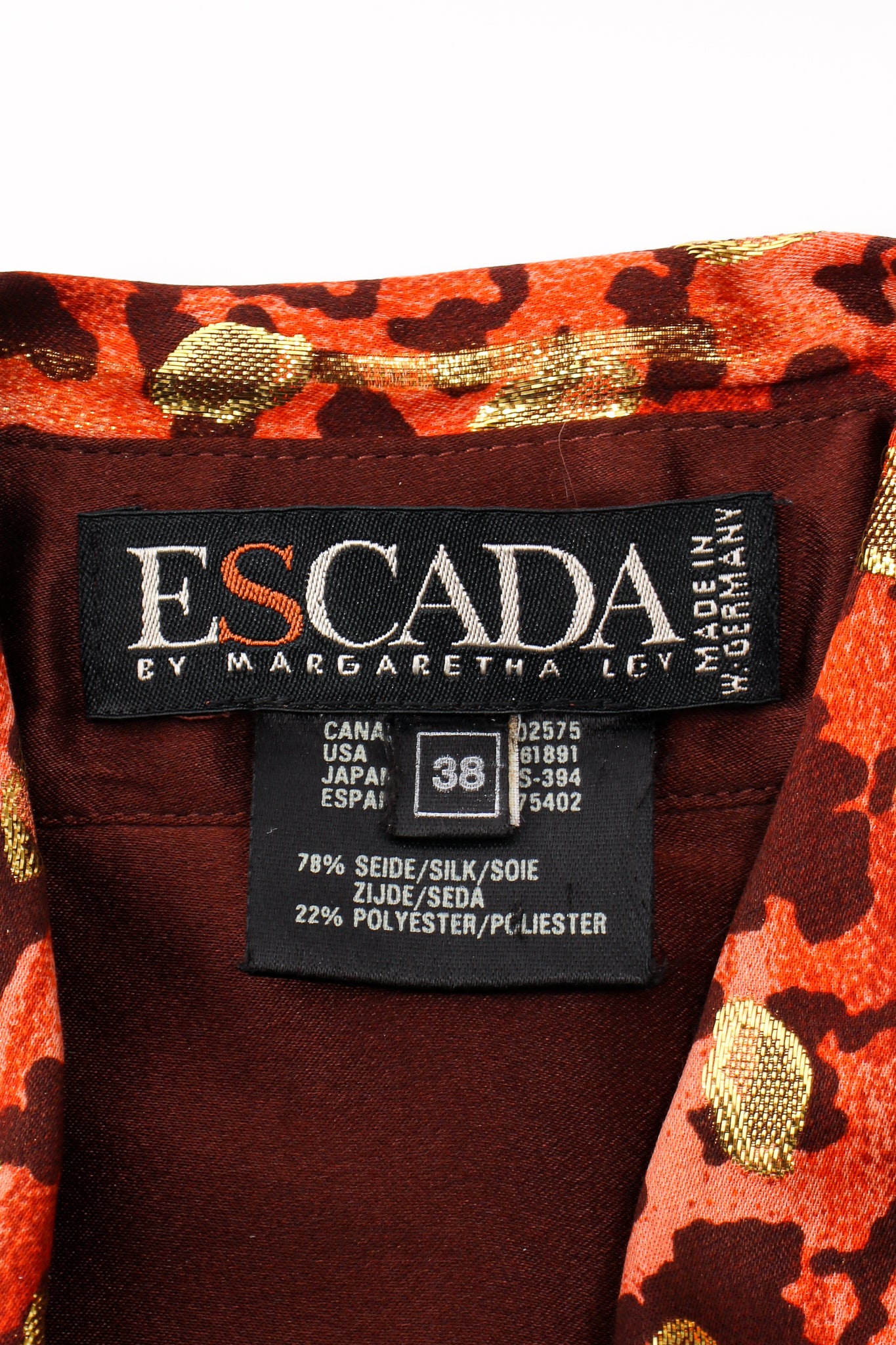 Vintage Escada Fiery Animal Print Brocade Shirt label at Recess Los Angeles