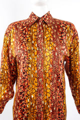 Vintage Escada Fiery Animal Print Brocade Shirt on mannequin crop at Recess Los Angeles