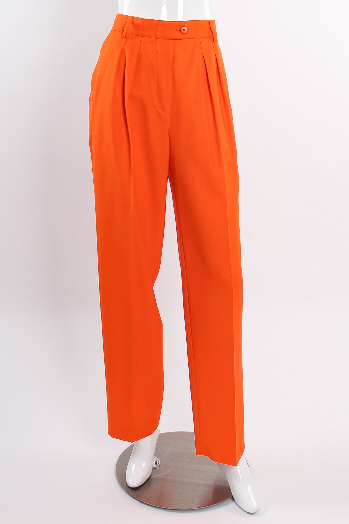 Vintage Escada Orange Double Pleated Pant on Mannequin front at Recess Los Angeles