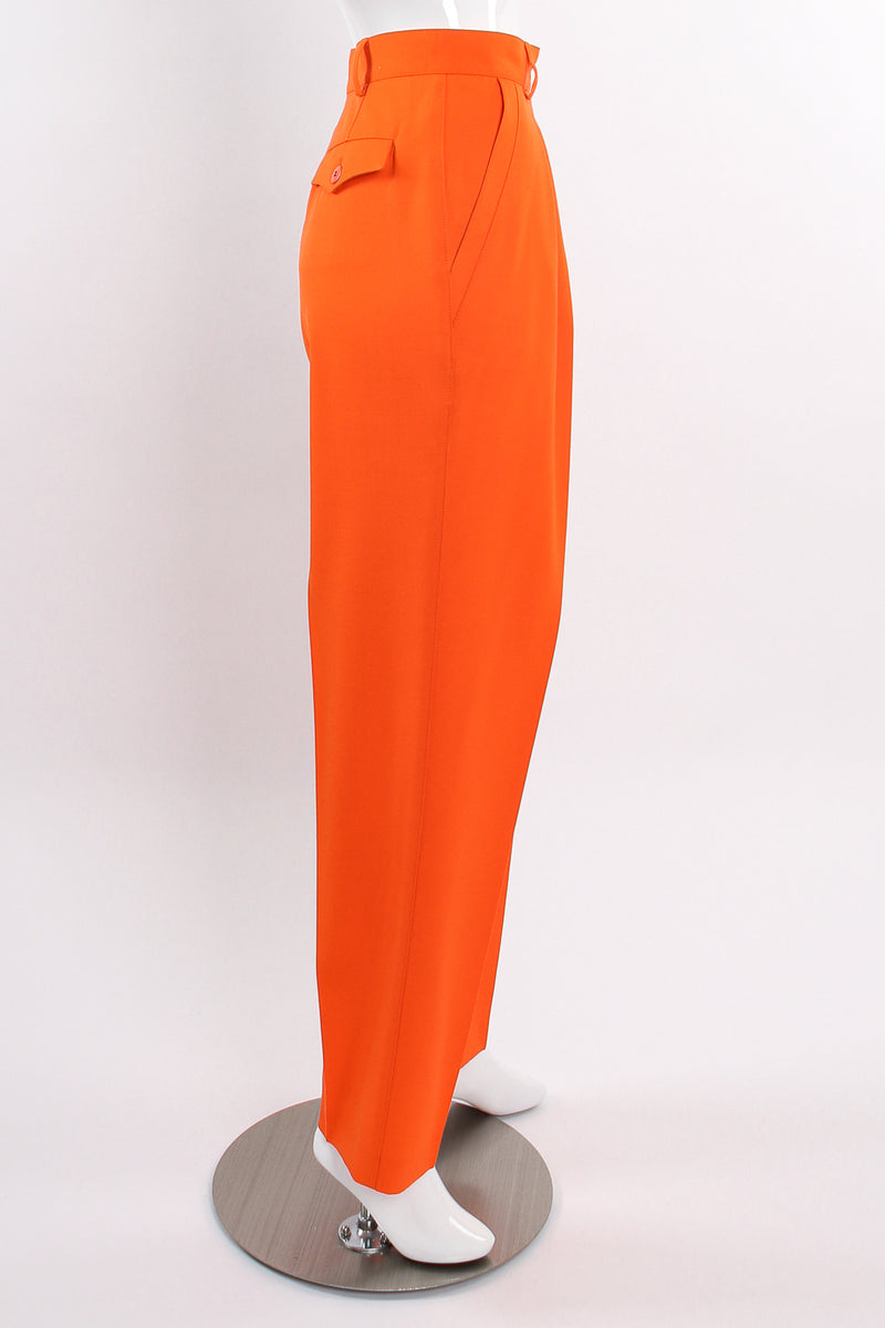 Vintage Escada Orange Double Pleated Pant on Mannequin side at Recess Los Angeles