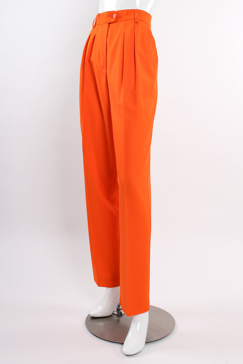 Vintage Escada Orange Double Pleated Pant on Mannequin front angle at Recess Los Angeles