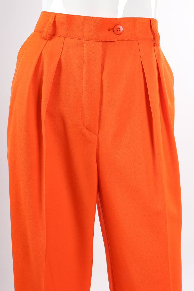 Vintage Escada Orange Double Pleated Pant on Mannequin waist crop at Recess Los Angeles