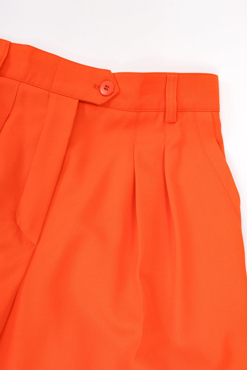 Vintage Escada Orange Double Pleated Pant pleat detail at Recess Los Angeles