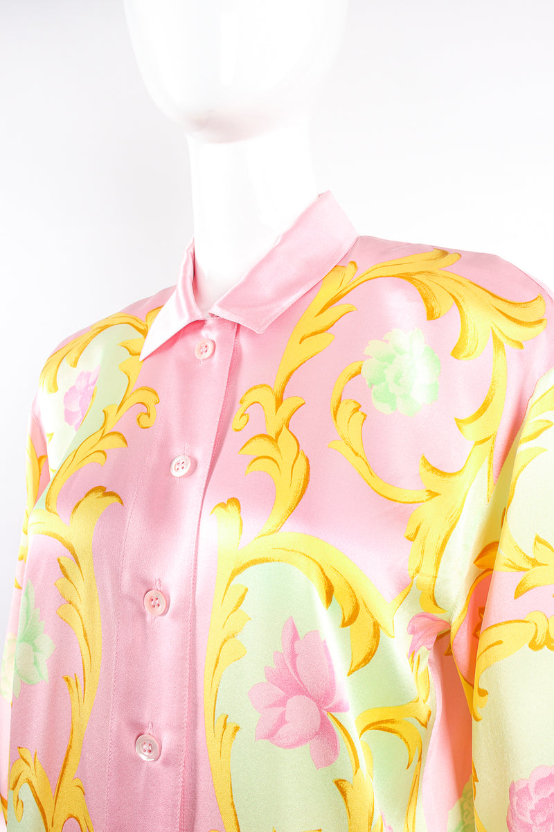 Vintage Escada Pastel Baroque Blossom Shirt on Mannequin bust at Recess Los Angeles