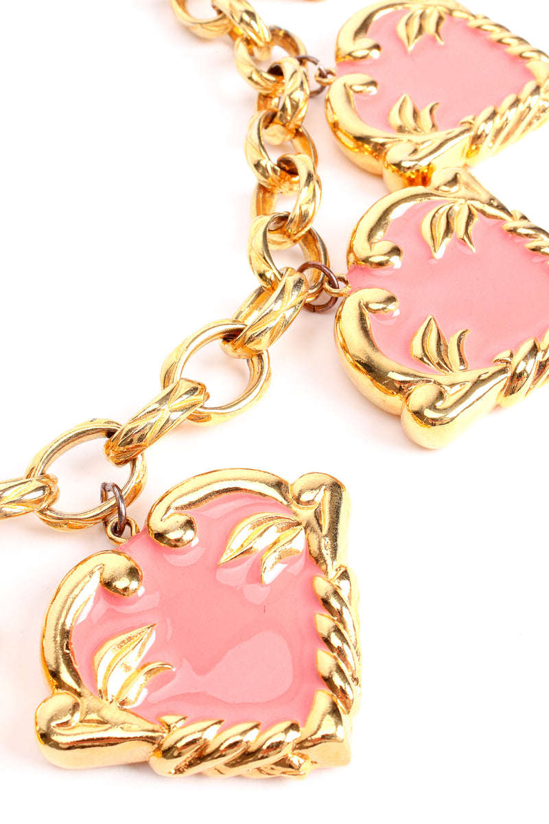 Vintage Escada Pink Enamel Hearts Charm Necklace at Recess Los Angeles