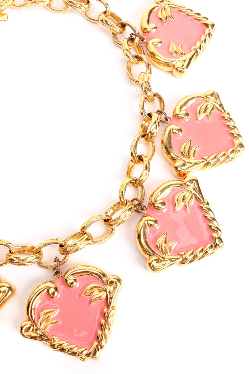 Vintage Escada Pink Enamel Hearts Charm Necklace detail at Recess Los Angeles