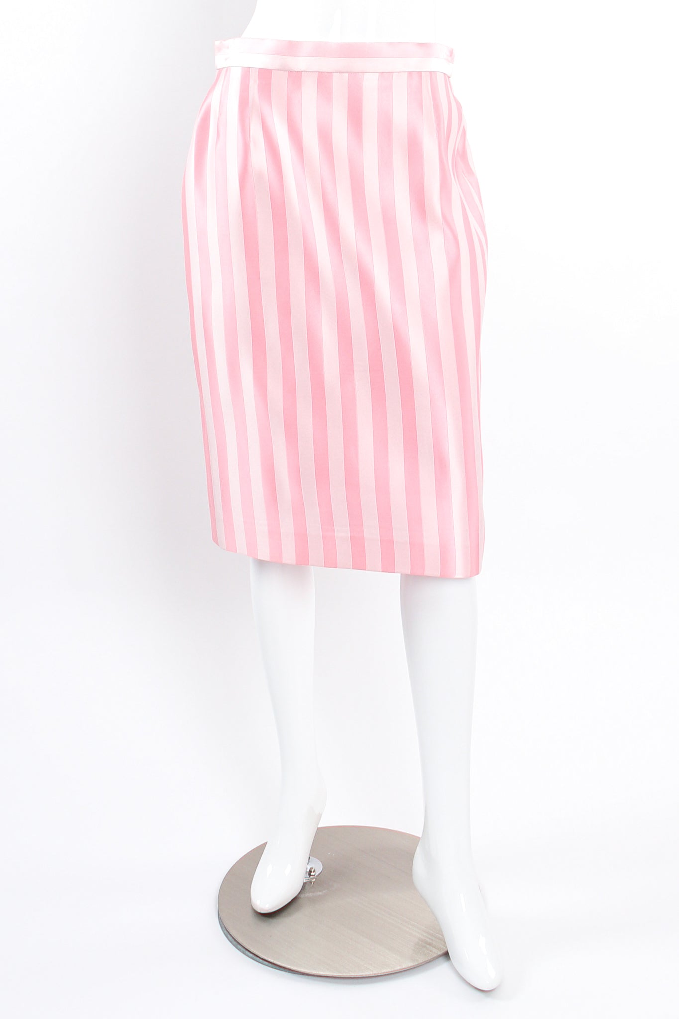 Vintage Escada Pink Regency Candy Stripe Skirt on Mannequin front at Recess Los Angeles