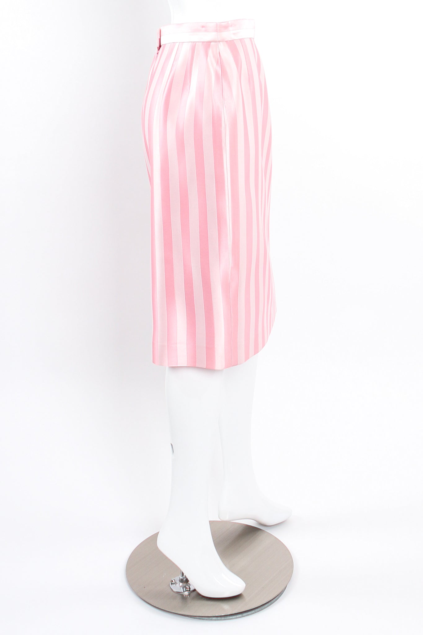 Vintage Escada Pink Regency Candy Stripe Skirt on Mannequin side at Recess Los Angeles