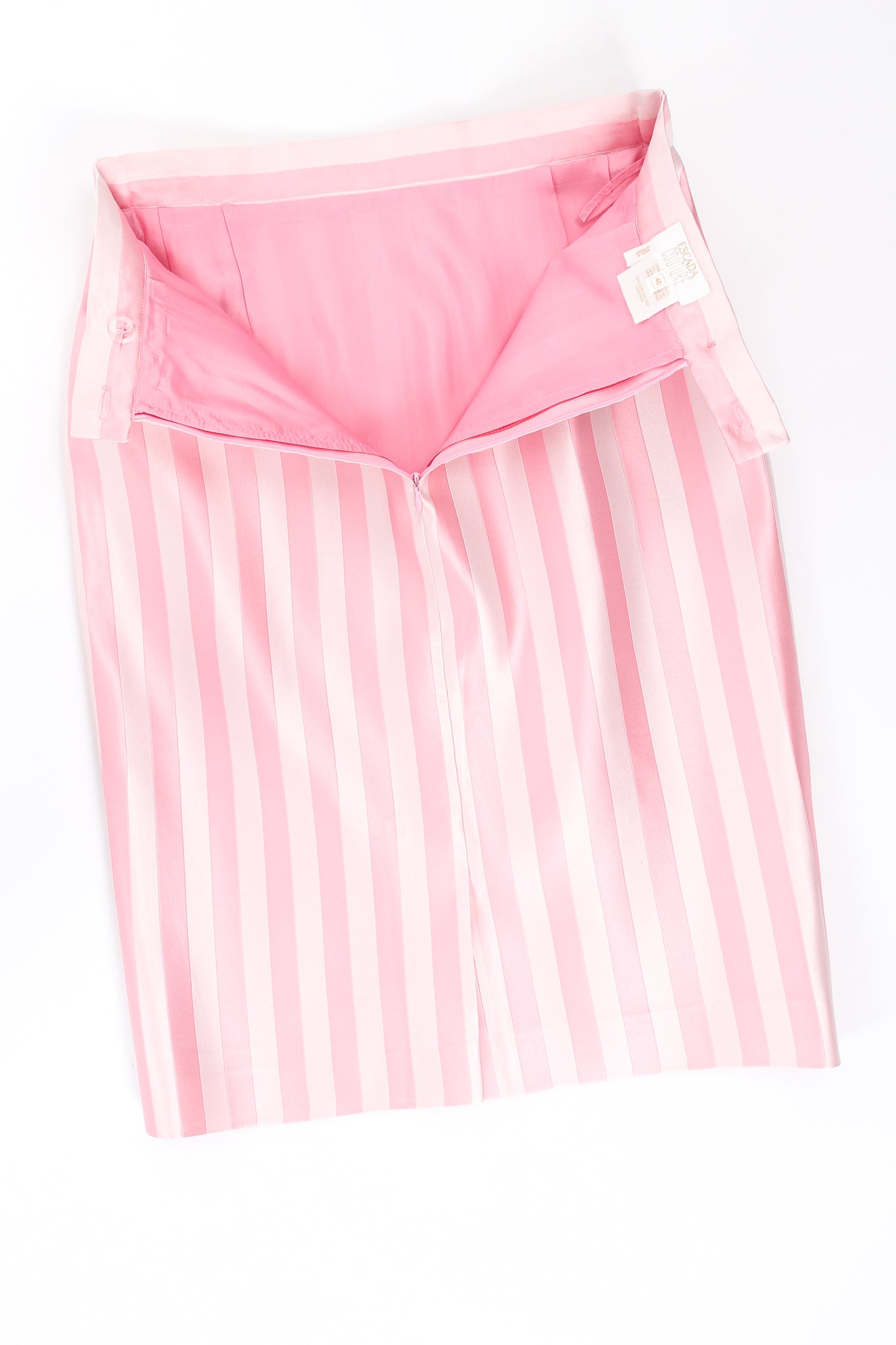 Vintage Escada Pink Regency Candy Stripe Skirt flat lining at Recess Los Angeles