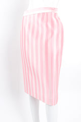 Vintage Escada Pink Regency Candy Stripe Skirt on mannequin angle crop at Recess Los Angeles