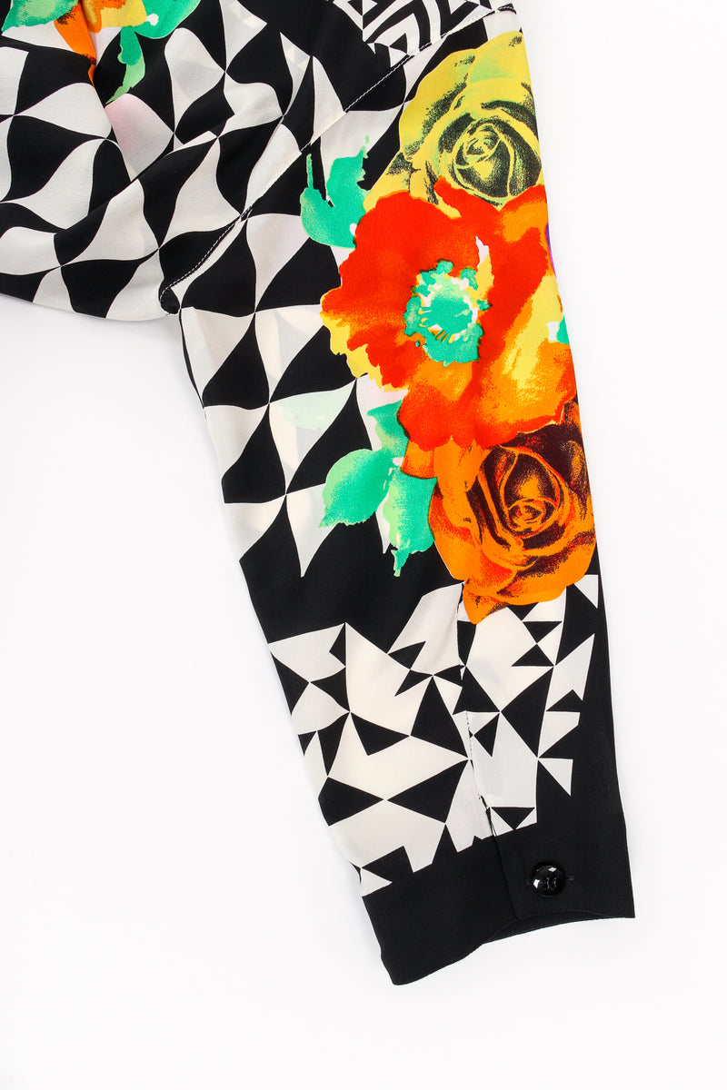 Vintage Escada Geometric Floral Silk Bodysuit sleeve at Recess Los Angeles