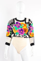 Vintage Escada Geometric Floral Silk Bodysuit on Mannequin front at Recess Los Angeles