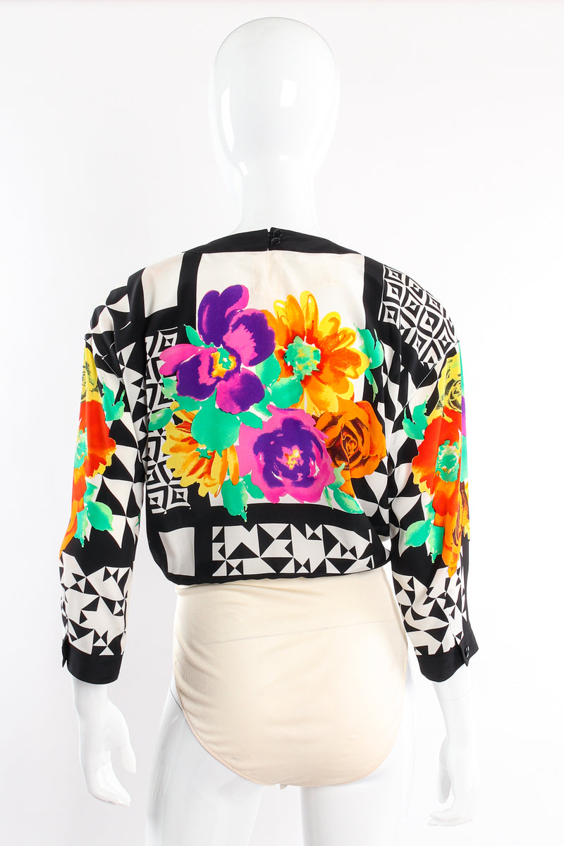 Vintage Escada Geometric Floral Silk Bodysuit on Mannequin back at Recess Los Angeles