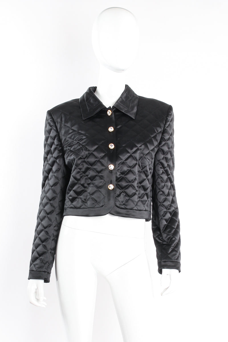 Vintage Escada Quilted Satin Boxy Jacket on Mannequin front at Recess Los Angeles