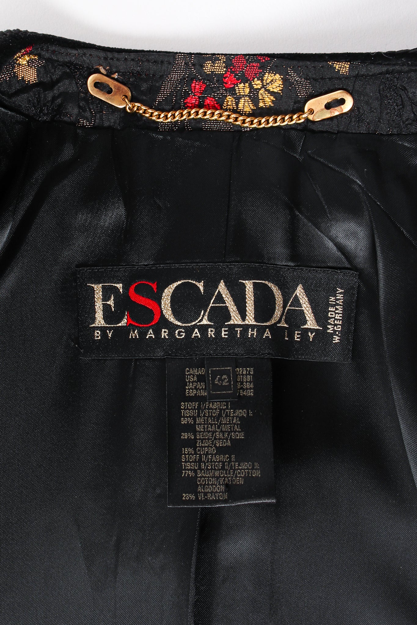 Vintage Escada Floral Plissé Brocade Jacket label at Recess Los Angeles