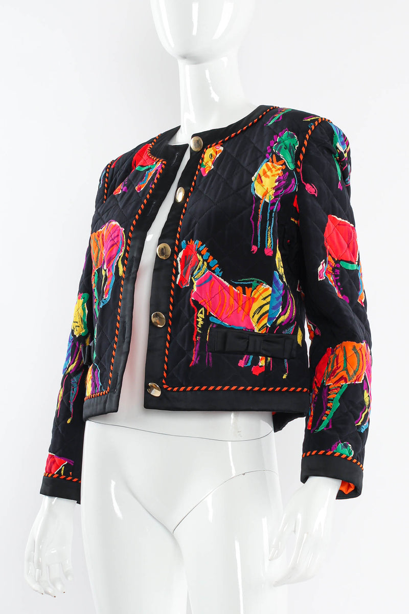 Vintage Escada by Margaretha Ley 80s Silk Rainbow Zebra Jacket mannequin angle @ Recess LA