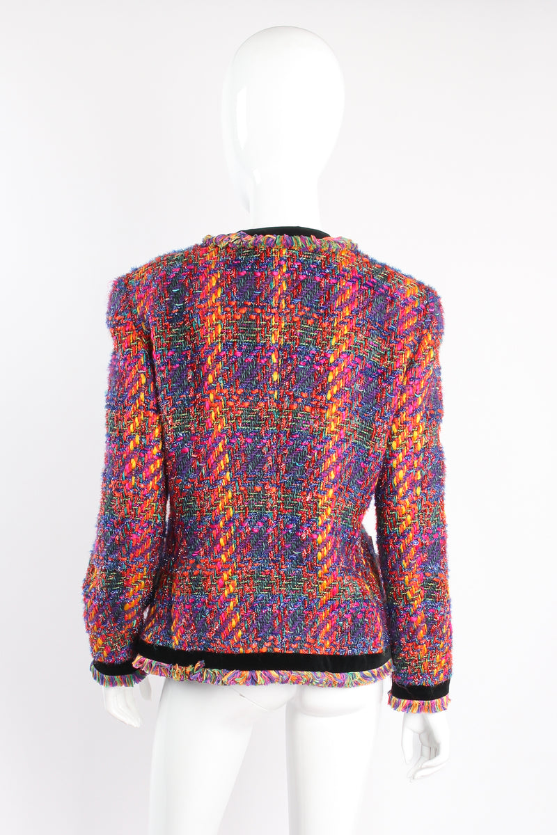 Vintage Escada Rainbow Bouclé Tweed Jacket Set on mannequin back at Recess Los Angeles