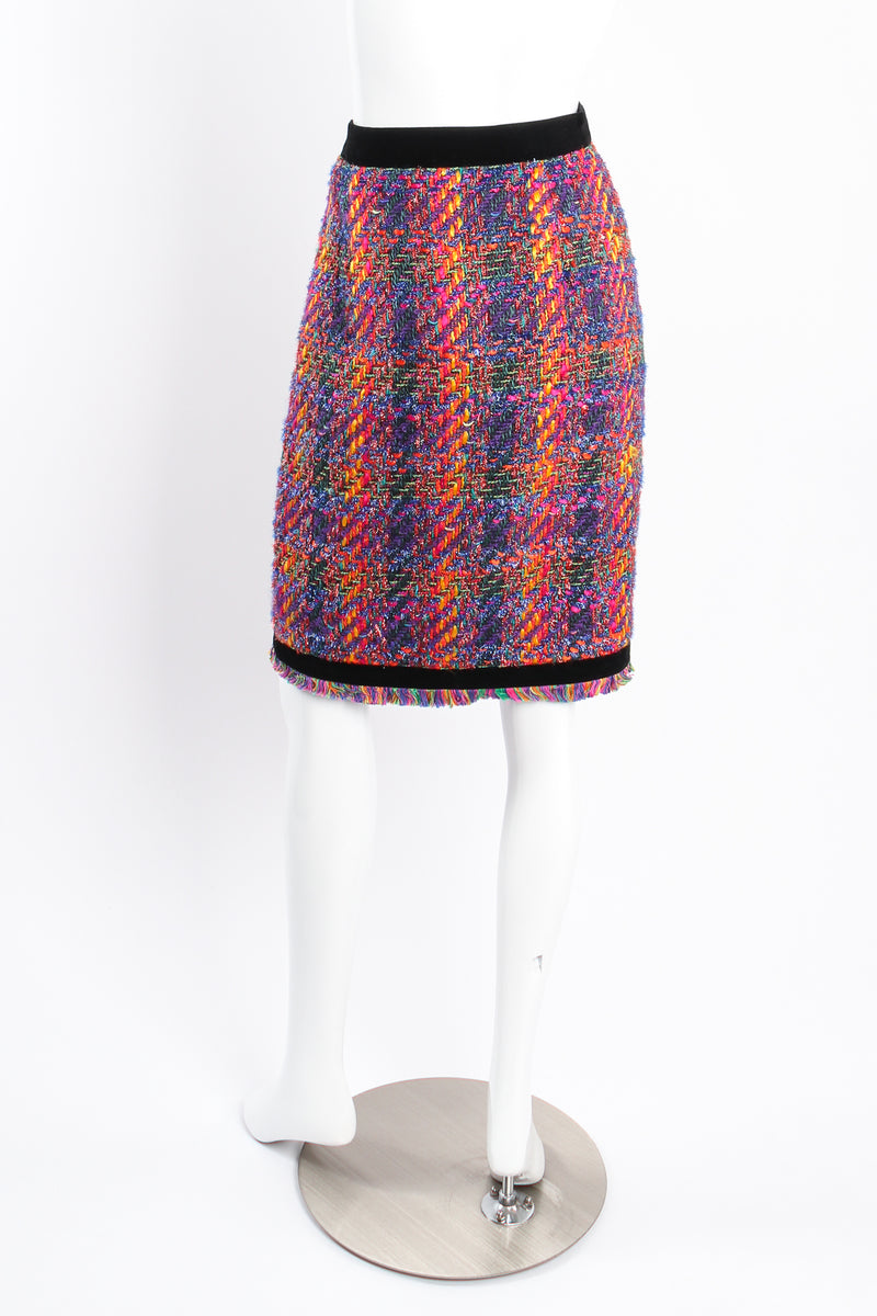 Vintage Escada Rainbow Bouclé Tweed Skirt Set on mannequin back Los Angeles