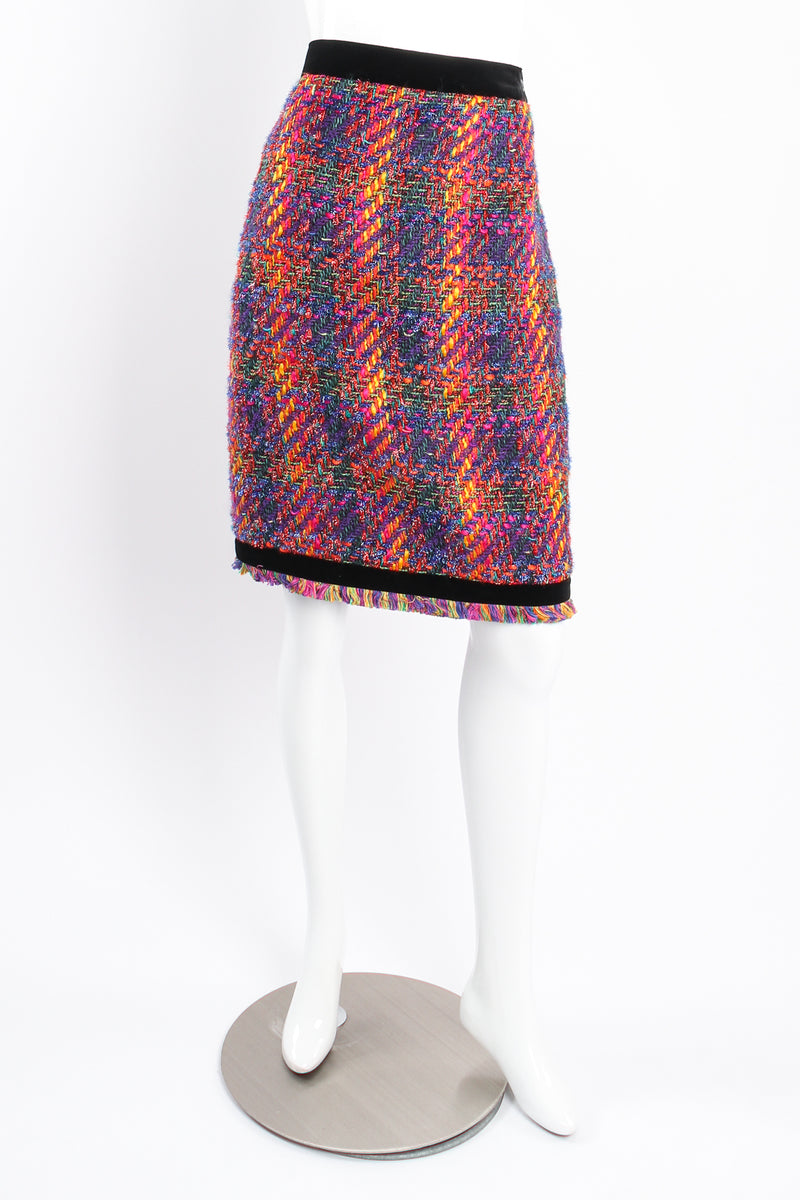 Vintage Escada Rainbow Bouclé Tweed Skirt Set on mannequin front Los Angeles