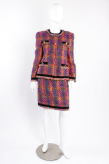 Vintage Escada Rainbow Bouclé Tweed Jacket & Skirt Set on mannequin front at Recess Los Angeles