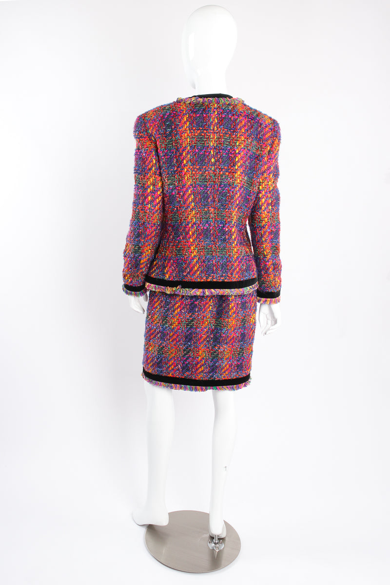 Vintage Escada Rainbow Bouclé Tweed Jacket & Skirt Set on mannequin back at Recess Los Angeles