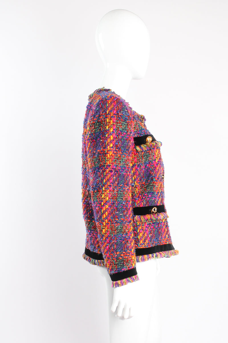 Vintage Escada Rainbow Bouclé Tweed Jacket Set on mannequin side at Recess Los Angeles