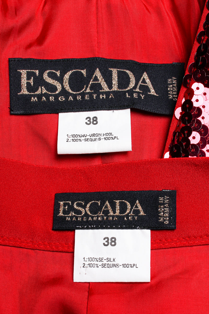 Vintage Escada Sequined Jacket & Pant Suit labels at Recess LA