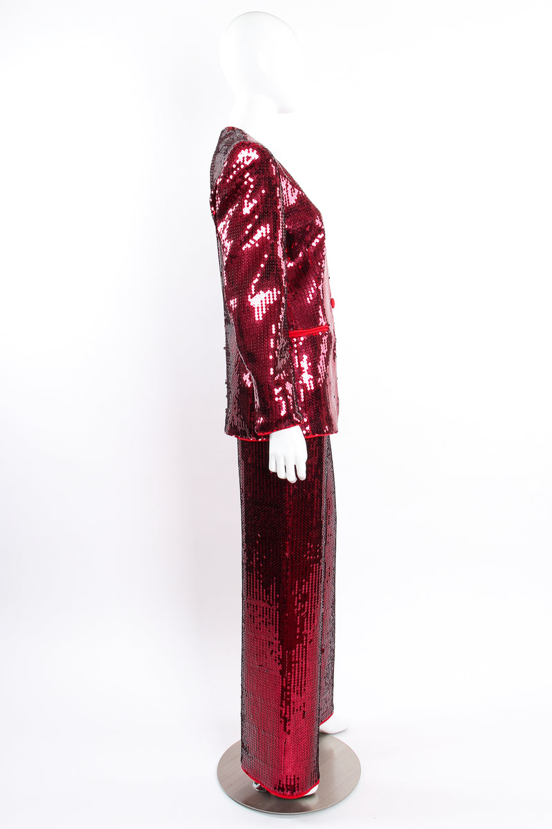 Vintage Escada Sequined Jacket & Pant Suit on Mannequin side at Recess LA